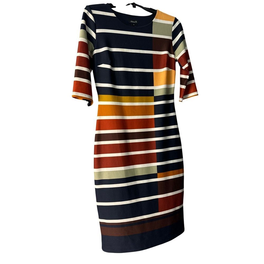 Colorful‎ Striped Alexa B Dress With Half Sleeves Size 6